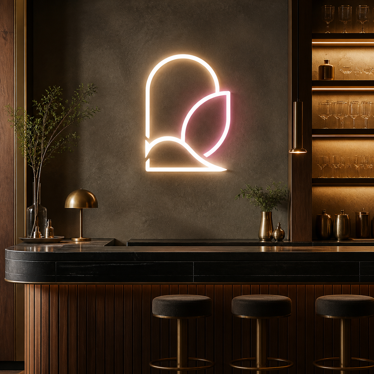 Custom LED neon branding in a hospitality interior