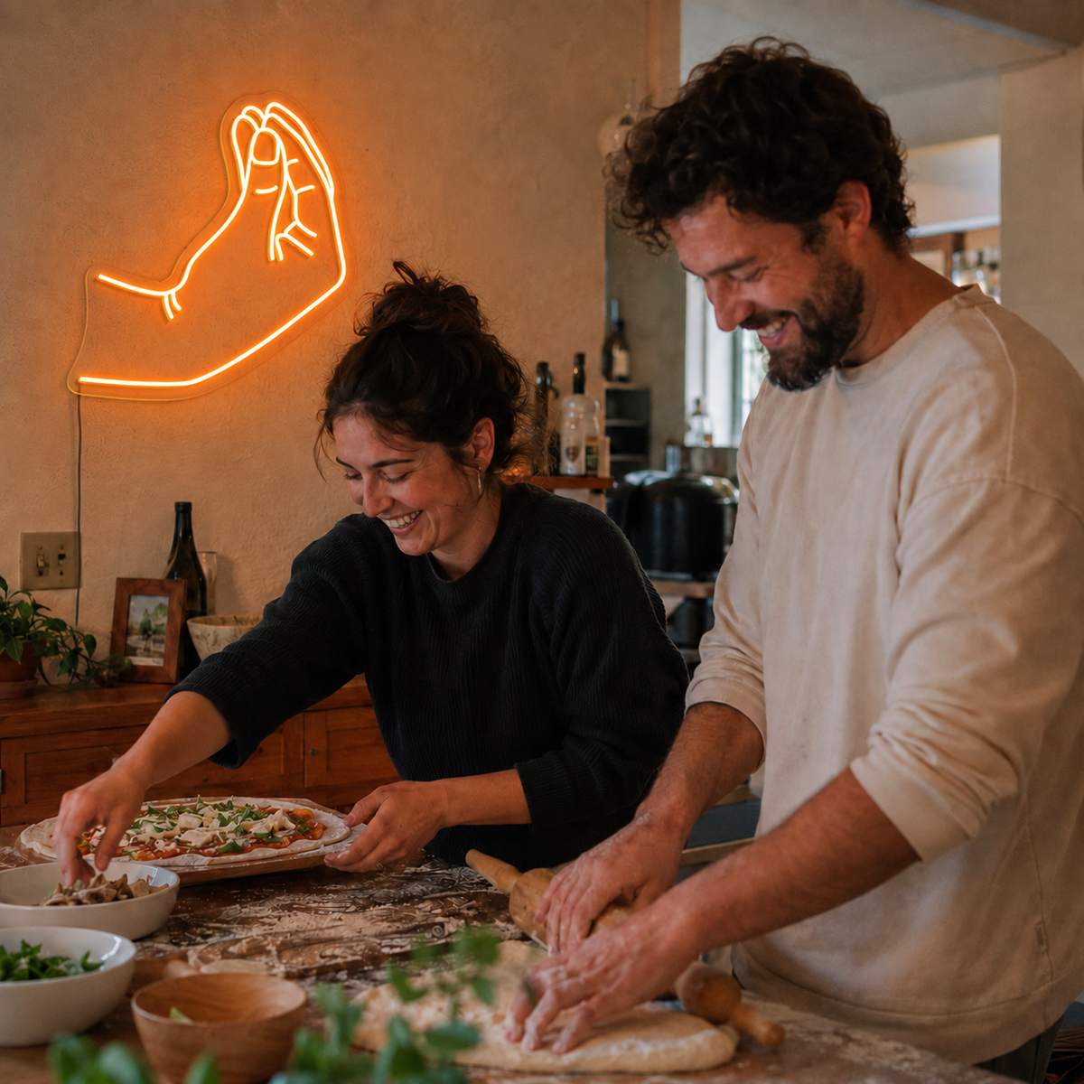 Italian Hand Gesture Neon Sign | Chic Decor for Food Lovers