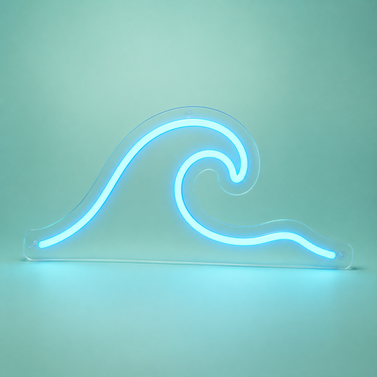 Aqua wave LED neon sign on clear acrylic